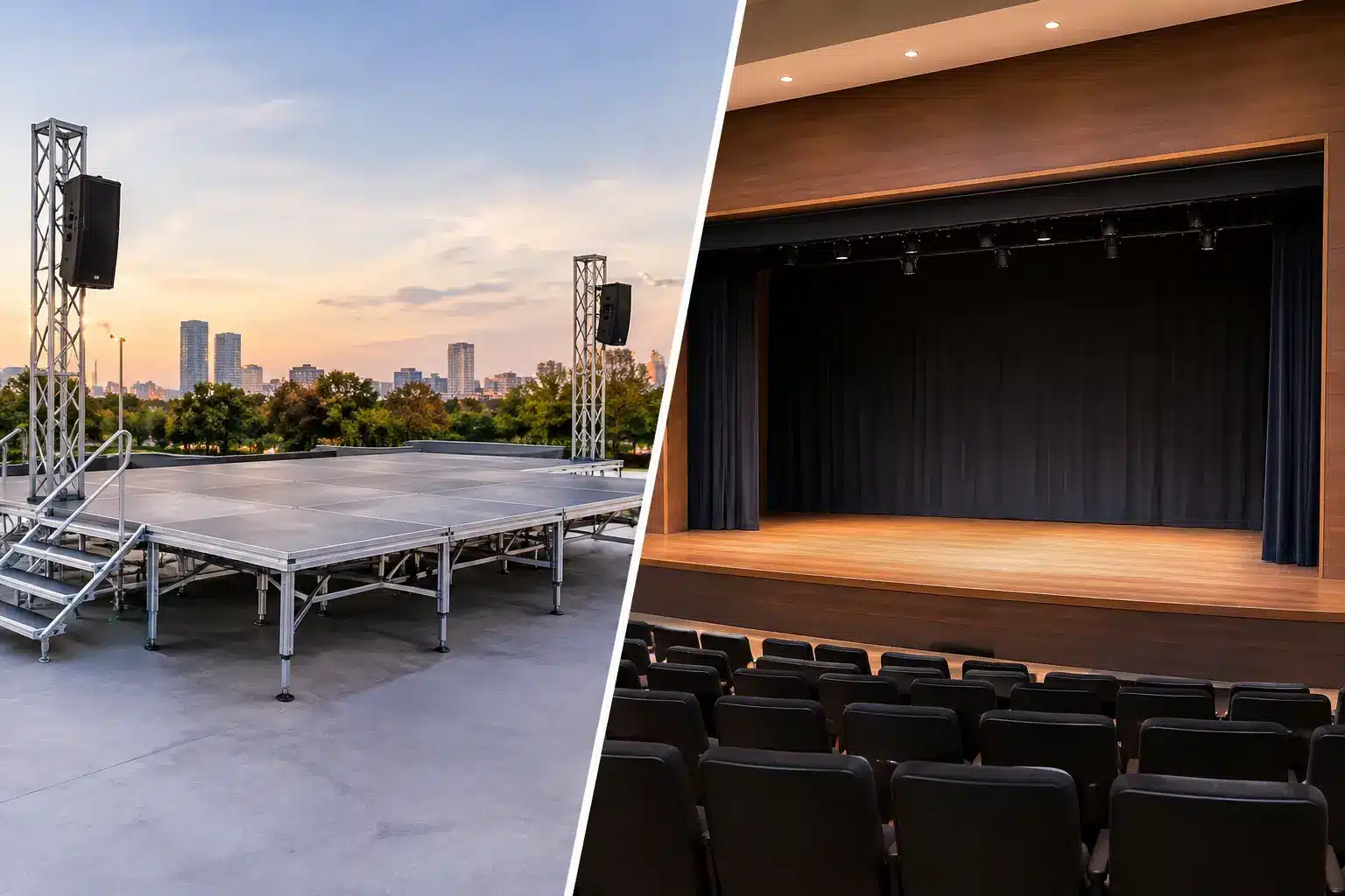 Tarima modular versus escenario fijo para eventos